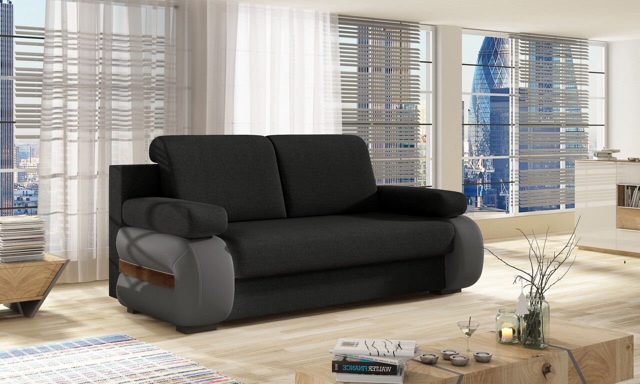 Canapea extensibila 3 locuri ELTAP, Laura, 202x79x84 cm, lemn/poliester, negru/gri inchis - imagine 5